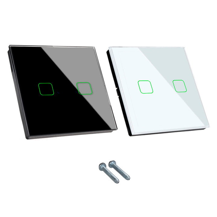 Maclean MCE717W Interruttore Touch doppio, SMART, compatibile con Tuya APP, vetro, bianco con illuminazione a pulsante doppio quadrato, 86x86 mm,