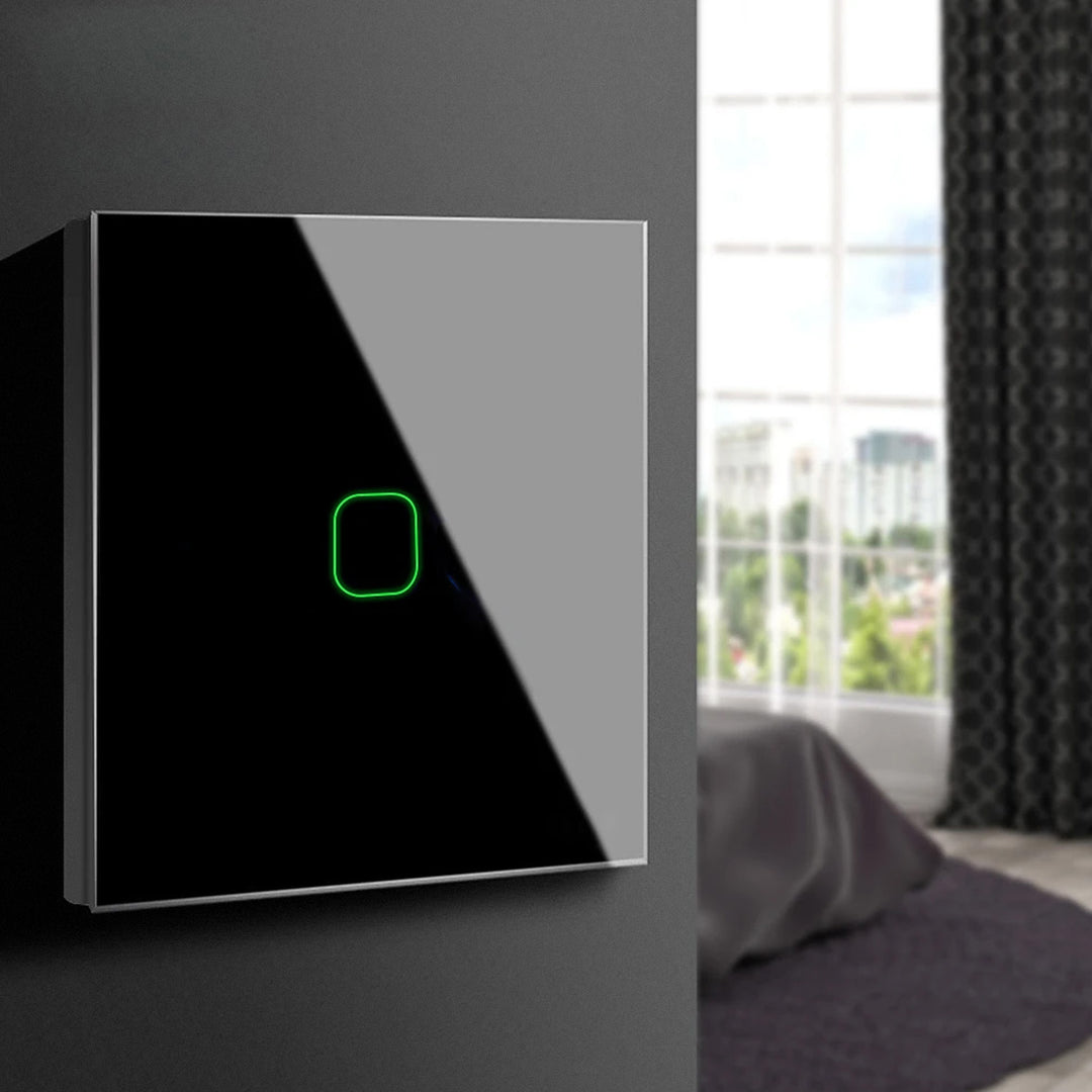 Maclean  MCE716B Interruttore Touch, singolo, compatibile con SMART, Tuya APP, vetro, NEROcon illuminazione a pulsante singolo  quadrato, 86x86 mm