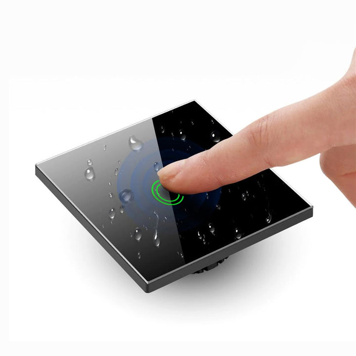 Maclean  MCE716B Interruttore Touch, singolo, compatibile con SMART, Tuya APP, vetro, NEROcon illuminazione a pulsante singolo  quadrato, 86x86 mm