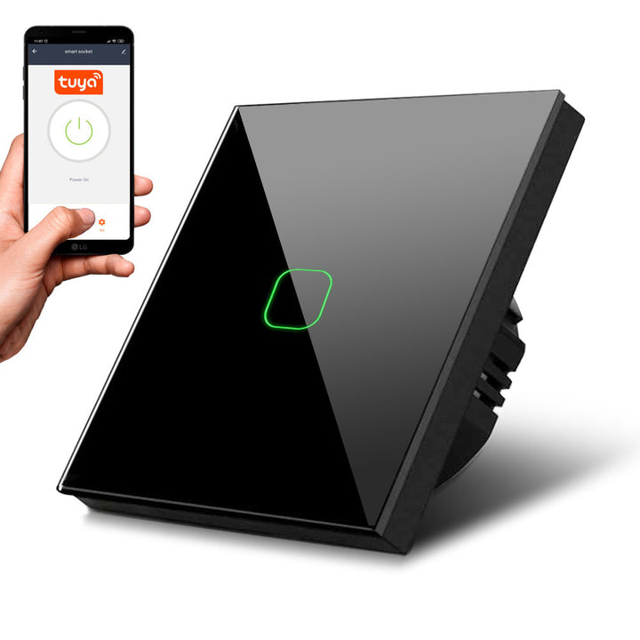 Maclean  MCE716B Interruttore Touch, singolo, compatibile con SMART, Tuya APP, vetro, NEROcon illuminazione a pulsante singolo  quadrato, 86x86 mm