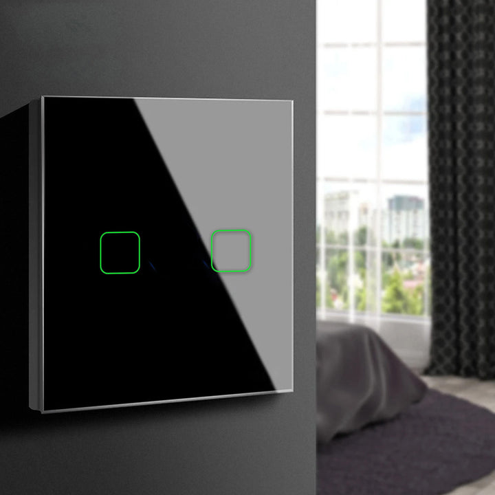 Maclean MCE717B Interruttore Touch luminoso, doppio, SMART, compatibile con Tuya APP, vetro, nero con illuminazione a pulsante doppio quadrato, 86x86 mm