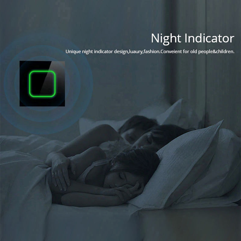 Maclean MCE717B Interruttore Touch luminoso, doppio, SMART, compatibile con Tuya APP, vetro, nero con illuminazione a pulsante doppio quadrato, 86x86 mm