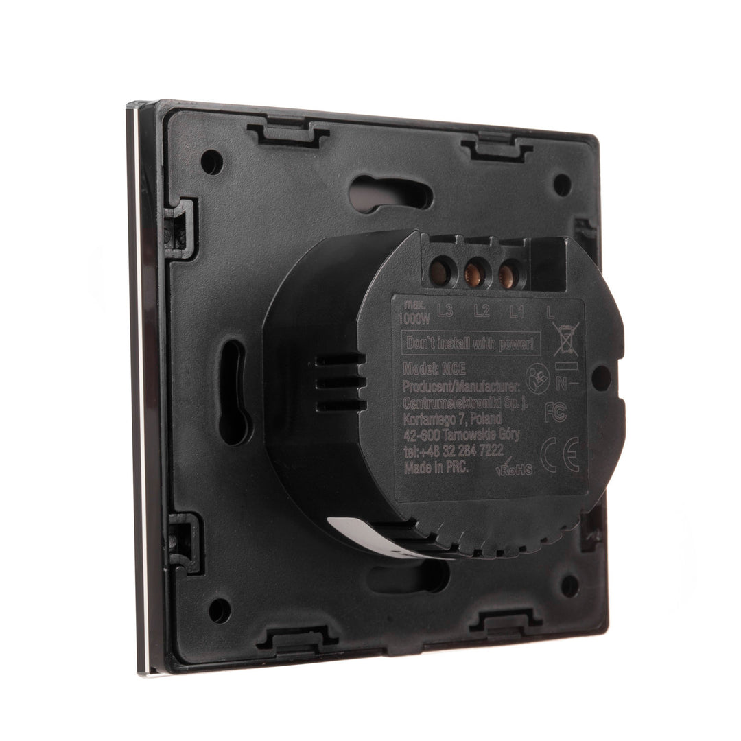 Maclean MCE717B Interruttore Touch luminoso, doppio, SMART, compatibile con Tuya APP, vetro, nero con illuminazione a pulsante doppio quadrato, 86x86 mm