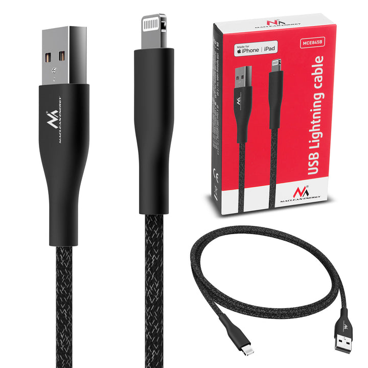 Maclean Energy MCE845B Cavo lightning  MFi (realizzato per iPhone / iPod / iPad) che supporta la ricarica rapida 2,4A nero lunghezza 1m 5V/2,4A - trasferimento dati