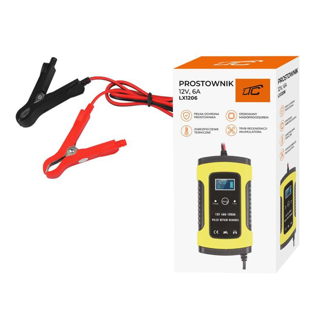 LAMEX LX1206 Pulse Repair Battery Automatic Car Charger 12V 6A Batterie Display LCD