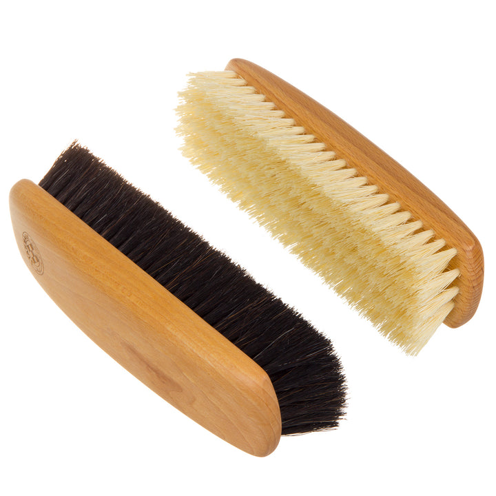 Set di 2 spazzole per scarpe in legno di faggio per la pulizia delle scarpe 1x fibra di tampico 1x  in crine di cavallo Set di spazzole per lucidare le scarpe