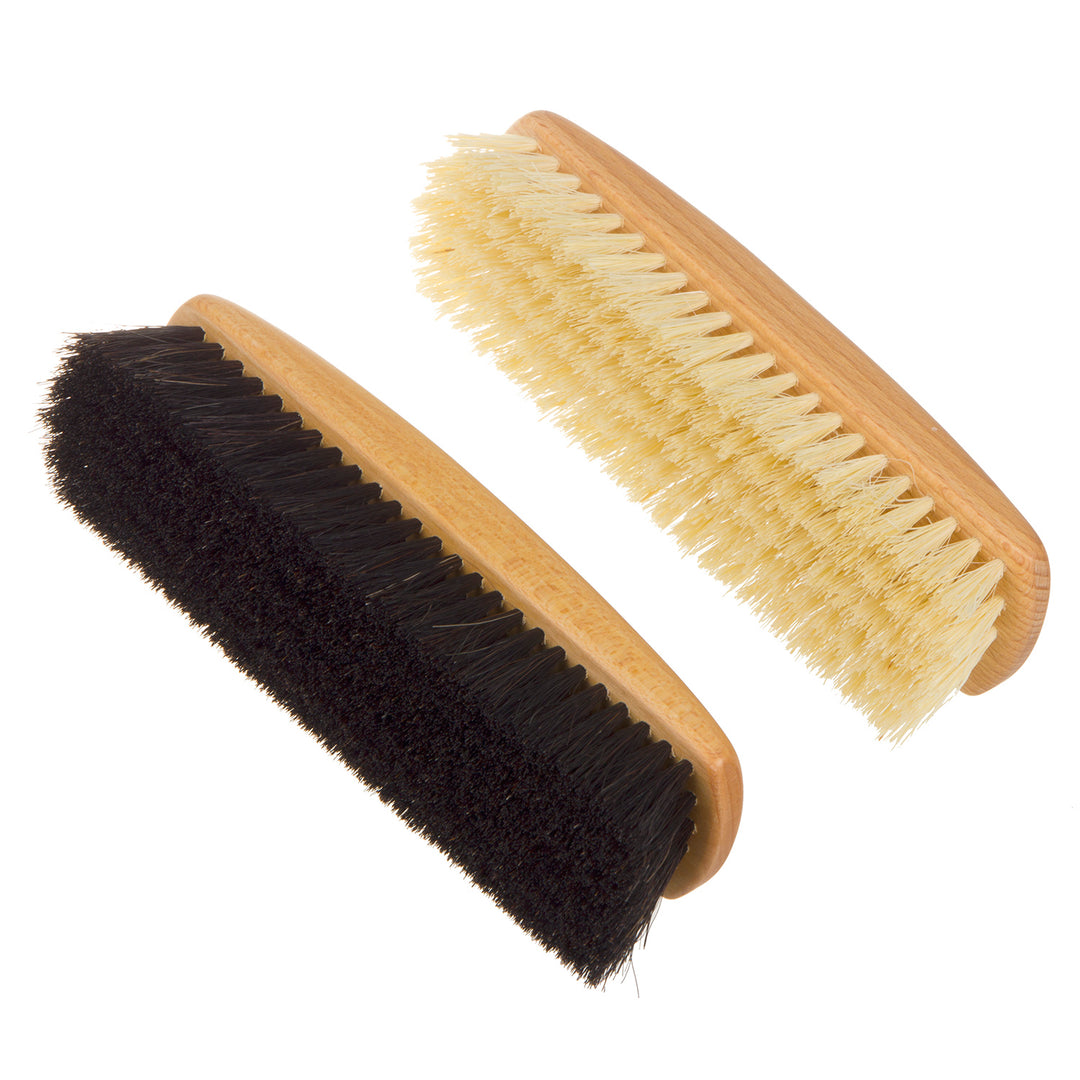Set di 2 spazzole per scarpe in legno di faggio per la pulizia delle scarpe 1x fibra di tampico 1x  in crine di cavallo Set di spazzole per lucidare le scarpe