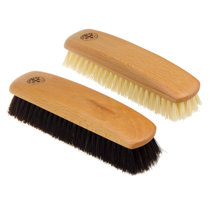 Set di 2 spazzole per scarpe in legno di faggio per la pulizia delle scarpe 1x fibra di tampico 1x  in crine di cavallo Set di spazzole per lucidare le scarpe