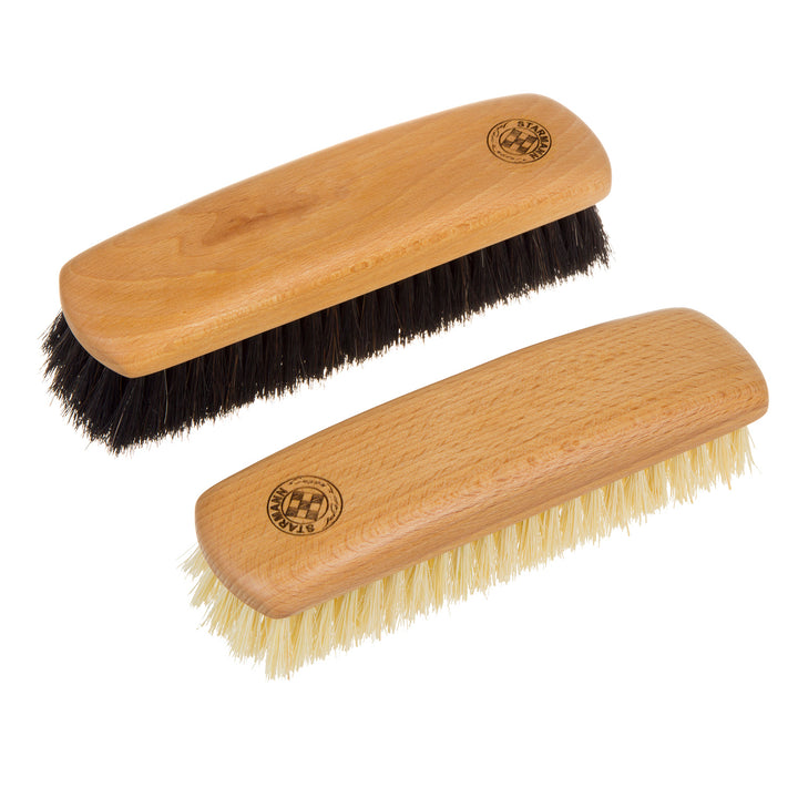 Set di 2 spazzole per scarpe in legno di faggio per la pulizia delle scarpe 1x fibra di tampico 1x  in crine di cavallo Set di spazzole per lucidare le scarpe
