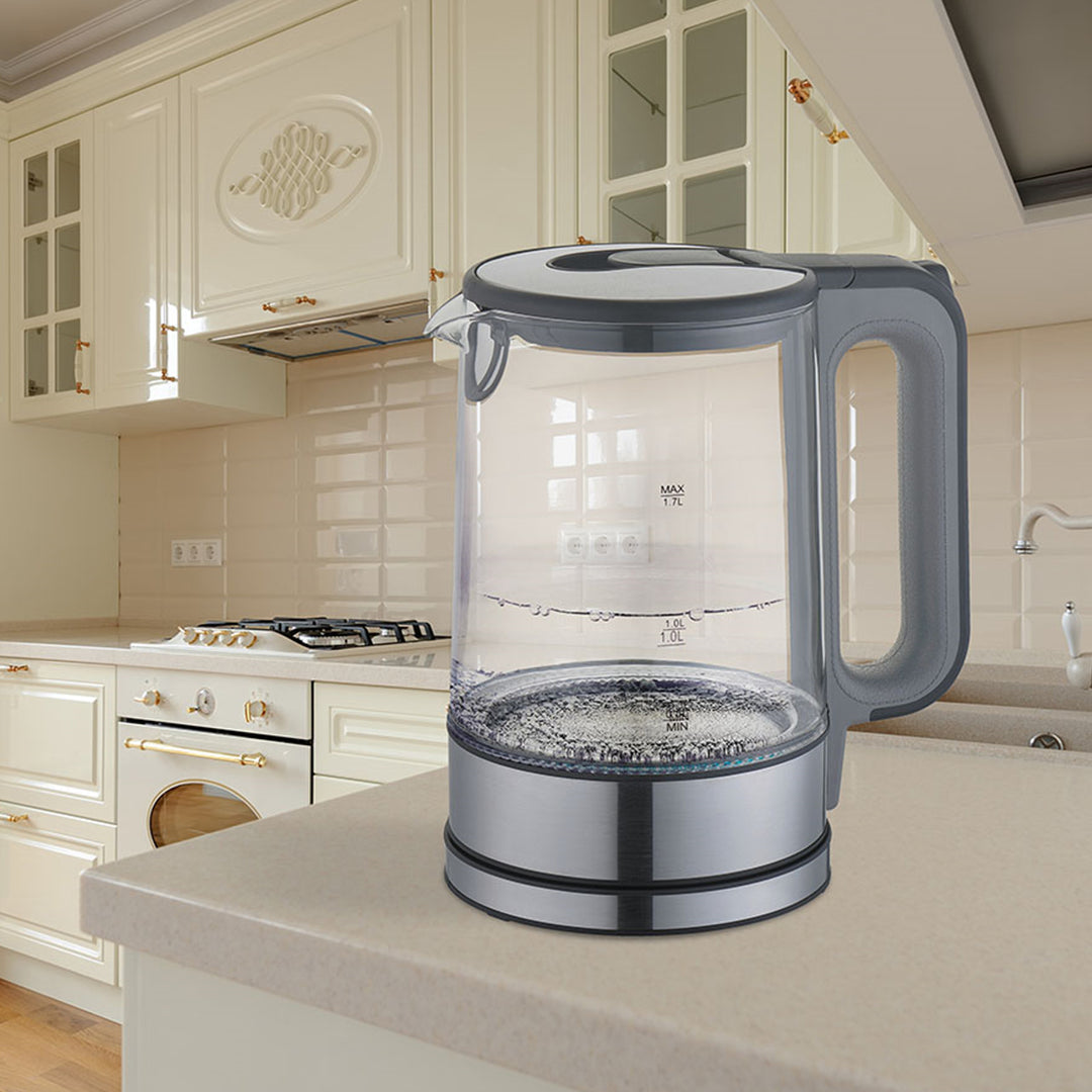 Maestro MR-053 Bollitore elettrico in vetro con luce interna 1.7L Base a 360 gradi Spegnimento automatico Filtro anticalcare Indicatore del livello dell'acqua 220-240V, ~50Hz, 2200W
