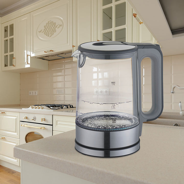 Maestro MR-053 Bollitore elettrico in vetro con luce interna 1.7L Base a 360 gradi Spegnimento automatico Filtro anticalcare Indicatore del livello dell'acqua 220-240V, ~50Hz, 2200W