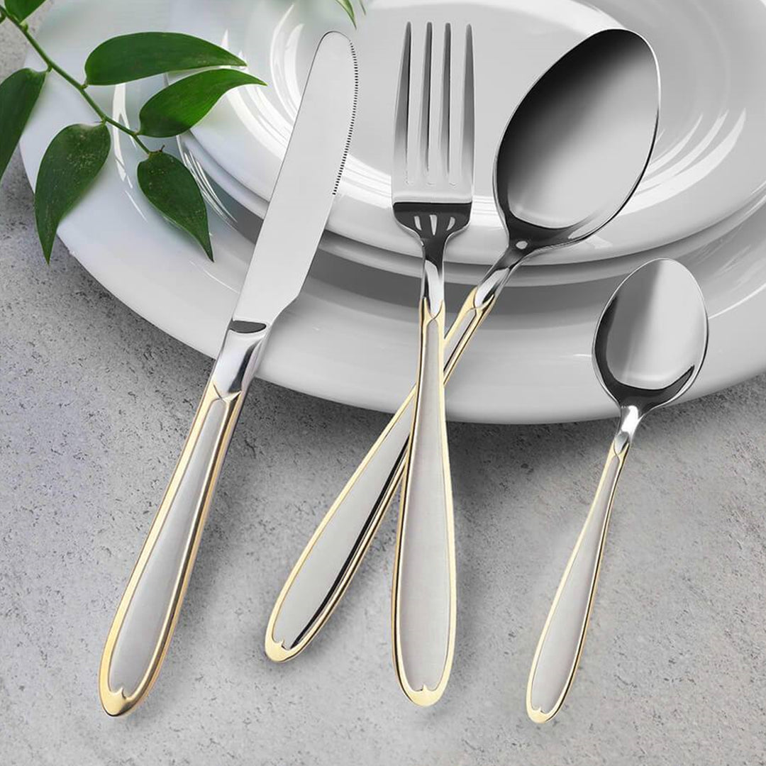Maestro Set di posate 24 pezzi per 6 persone in acciaio inossidabile 18/10 Inclusi Coltello Forchetta Cucchiaio Posate da tavola Argento/Oro