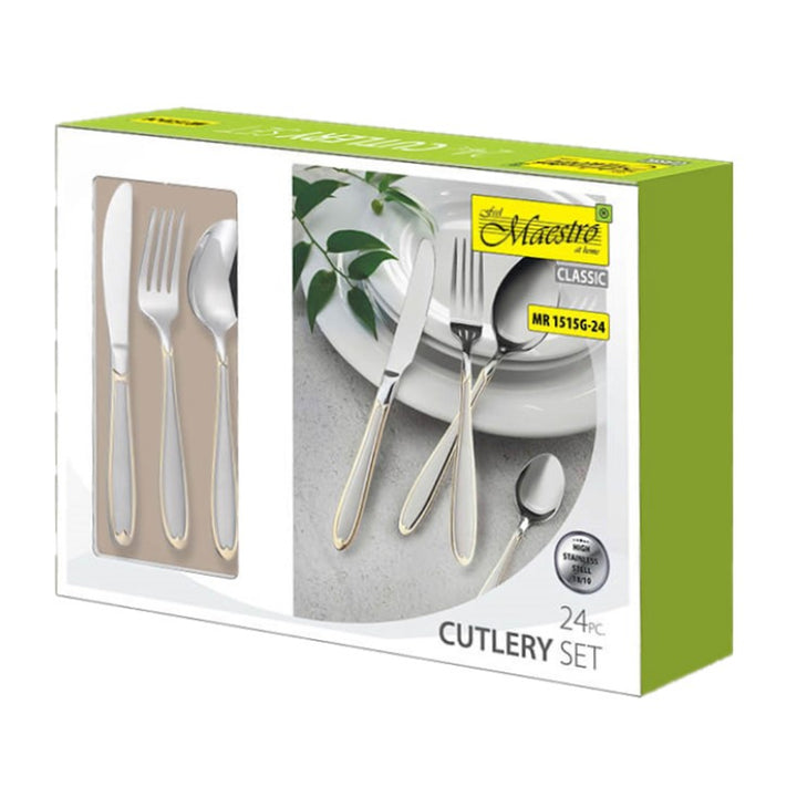 Maestro Set di posate 24 pezzi per 6 persone in acciaio inossidabile 18/10 Inclusi Coltello Forchetta Cucchiaio Posate da tavola Argento/Oro