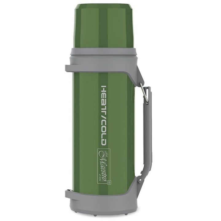 Bottiglia isolante Thermos 1L con tazza da 350ml Chiusura ermetica cinghia di trasporto di 110 cm Materiale acciaio inossidabile 304 + plastica per bevande calde o fredde (verde)