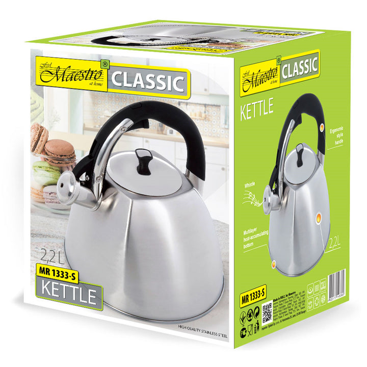 Maestro MR-1333-S Bollitore d'acqua con coperchio e fischio 2.2L di alta qualità in acciaio inossidabile che fischia Fornello a  induzione Tea Kettle