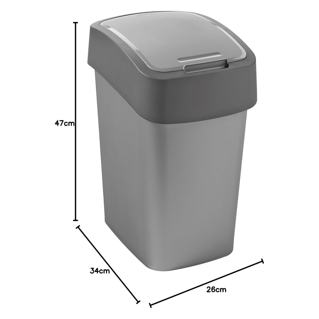 Cestino Cuver, per la raccolta differenziata, con coperchio, grigio, telaio argento, 25L, Flip Bin