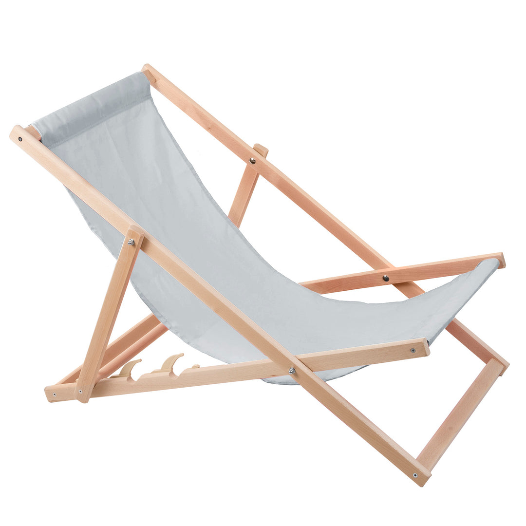 Comodo lettino Sedia a sdraio in legno in colore cenere chiaro, ideale per la spiaggia, il balcone, la terrazza