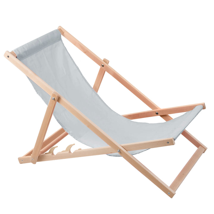 Comodo lettino Sedia a sdraio in legno in colore cenere chiaro, ideale per la spiaggia, il balcone, la terrazza