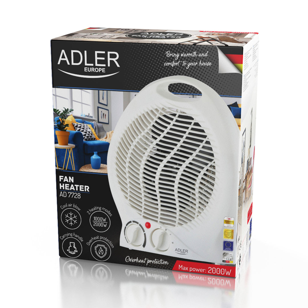 Termoventilatore Adler, termostato, funzione ventilatore, 2000W, bianco, AD 7728