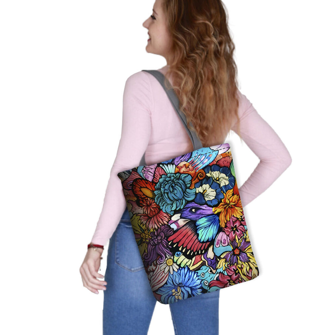 Borsa a tracolla in tela, chiusura lampo, dimensioni 36x40 cm, motivo stampato Hippi