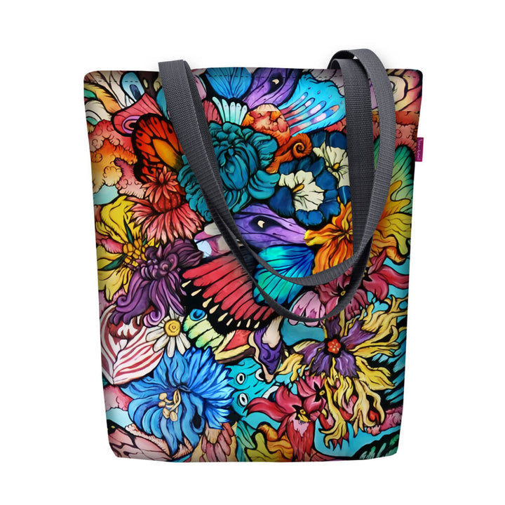 Borsa a tracolla in tela, chiusura lampo, dimensioni 36x40 cm, motivo stampato Hippi