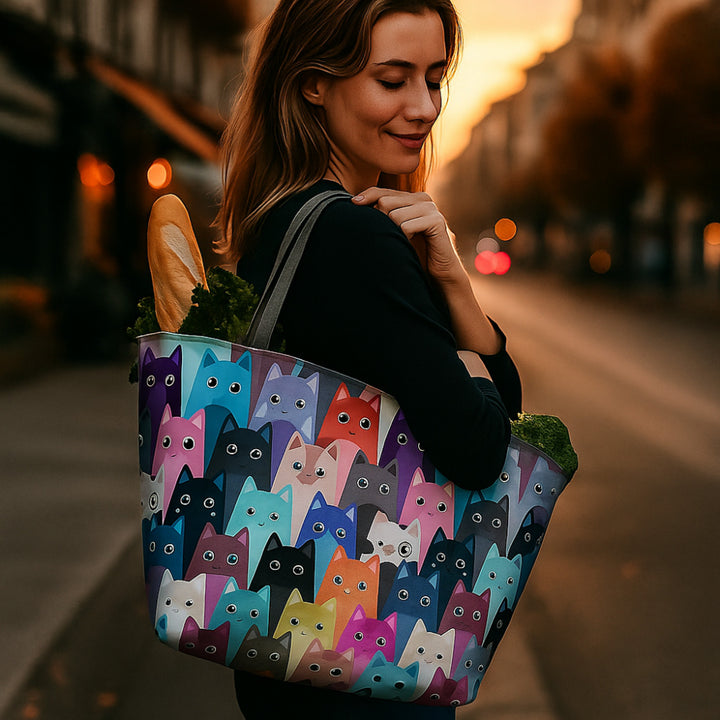 Borsa a tracolla Bertoni, cerniera, resistente alle intemperie, stampa durevole, motivo Meow