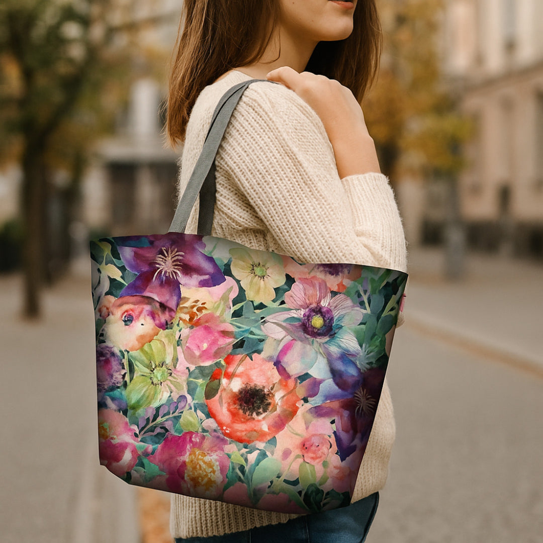 Borsa a tracolla Bertoni, cerniera, resistente alle intemperie, stampa durevole, motivo Flora