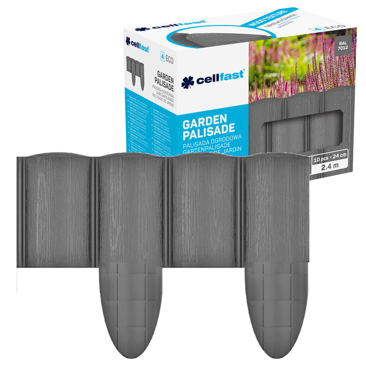 Steccato da giardino Cellfast, effetto legno, resistente al gelo, lunghezza 2,4 m, colore grafite, 34-054