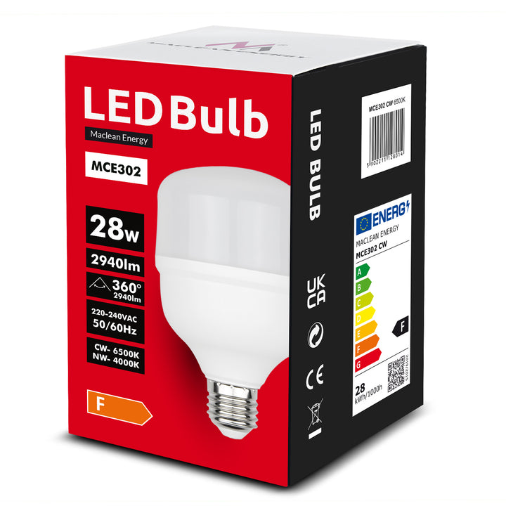 Maclean MCE302 NW Lampadina LED , E27, 28W, 220-240V AC, bianco neutro, 4000K, 2940lm