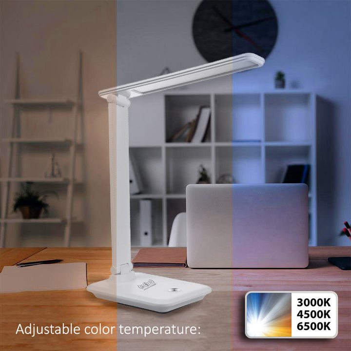 Maclean  MCE616W Lampada da tavolo LED dimmerabile Lampada da scrivania 9W con caricatore Qi a induzione