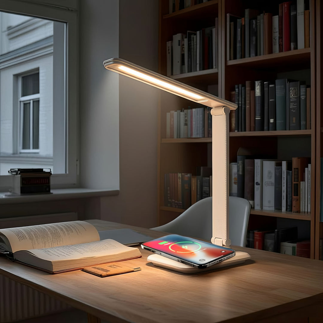 Maclean  MCE616W Lampada da tavolo LED dimmerabile Lampada da scrivania 9W con caricatore Qi a induzione