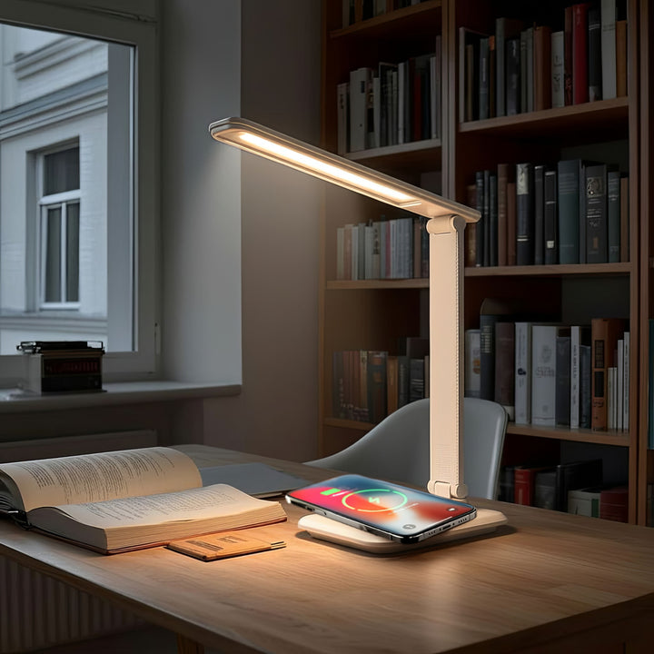 Maclean  MCE616W Lampada da tavolo LED dimmerabile Lampada da scrivania 9W con caricatore Qi a induzione