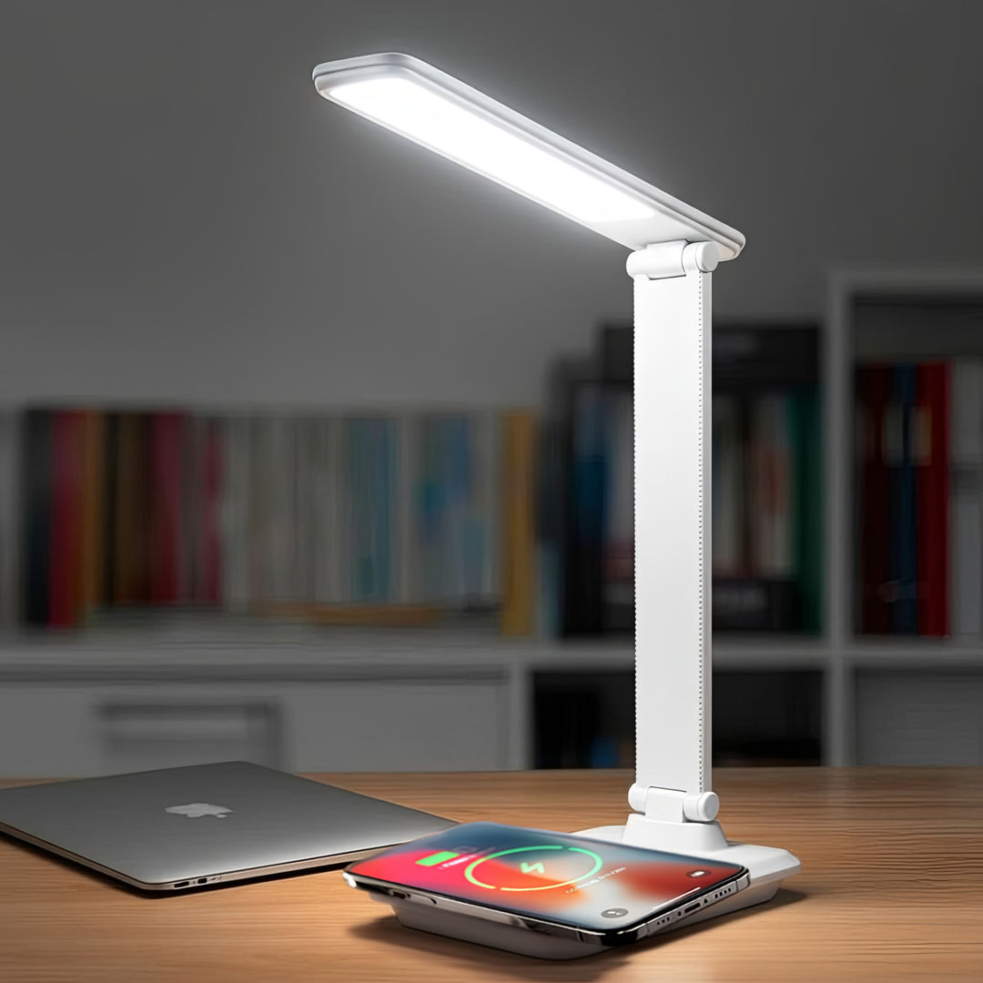 Maclean  MCE616W Lampada da tavolo LED dimmerabile Lampada da scrivania 9W con caricatore Qi a induzione