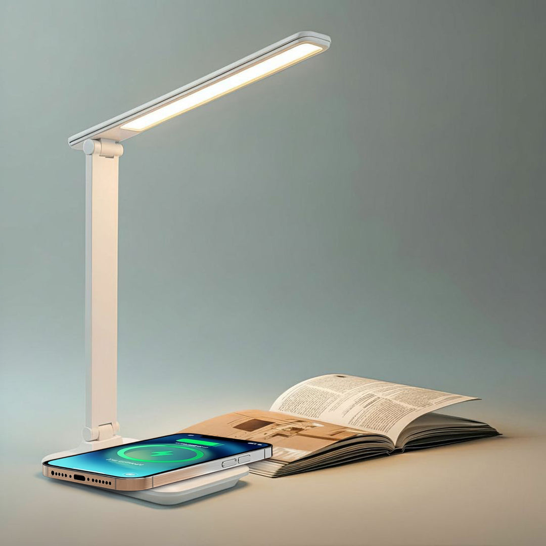 Maclean  MCE616W Lampada da tavolo LED dimmerabile Lampada da scrivania 9W con caricatore Qi a induzione