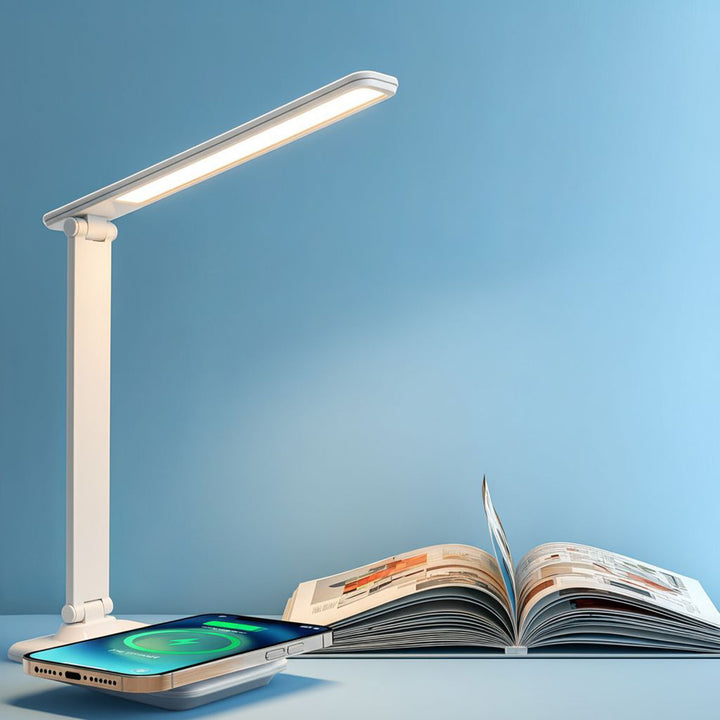 Maclean  MCE616W Lampada da tavolo LED dimmerabile Lampada da scrivania 9W con caricatore Qi a induzione