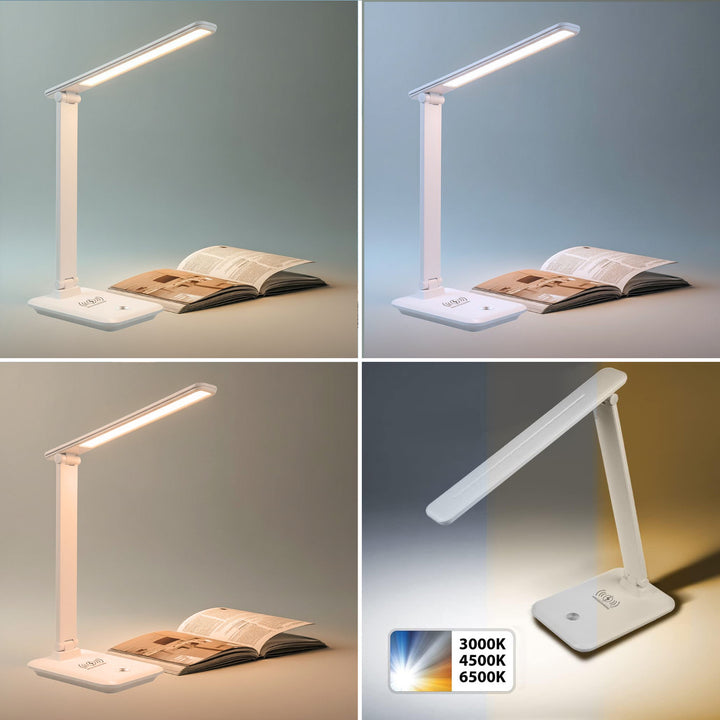 Maclean  MCE616W Lampada da tavolo LED dimmerabile Lampada da scrivania 9W con caricatore Qi a induzione