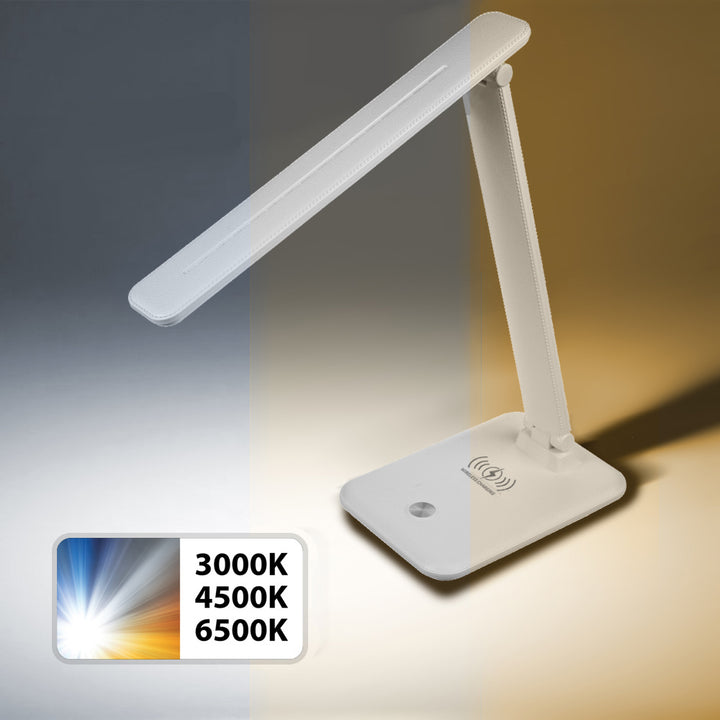Maclean  MCE616W Lampada da tavolo LED dimmerabile Lampada da scrivania 9W con caricatore Qi a induzione