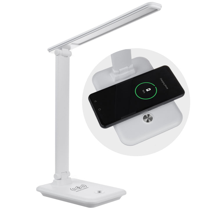 Maclean  MCE616W Lampada da tavolo LED dimmerabile Lampada da scrivania 9W con caricatore Qi a induzione