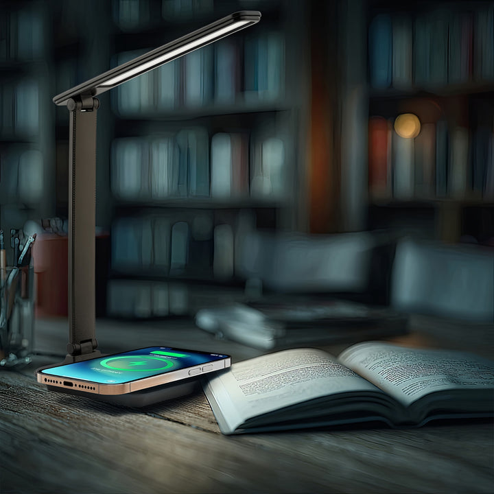 Lampada da scrivania LED dimmerabile Lampada da scrivania 9W con caricatore Qi a induzione