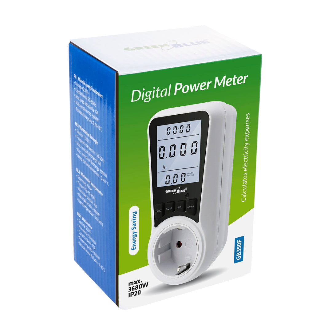Green Blue GB350 F Misuratore di Consumo Elettrico Contatore di elettricità  Contatore di costo dell'elettricità Wattmetro schuko