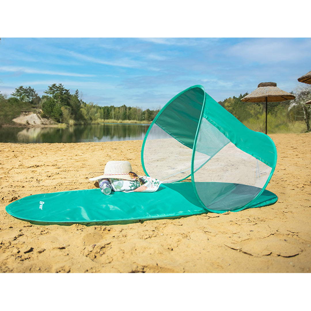 Stuoia da spiaggia con parasole Coperta da spiaggia Picnic Coperta parasole 145 x 70 cm Coperta esterna impermeabile Piega veloce Menta portatile
