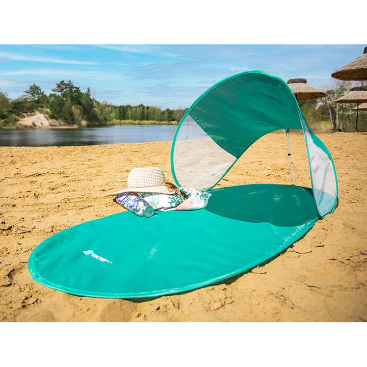 Stuoia da spiaggia con parasole Coperta da spiaggia Picnic Coperta parasole 145 x 70 cm Coperta esterna impermeabile Piega veloce Menta portatile