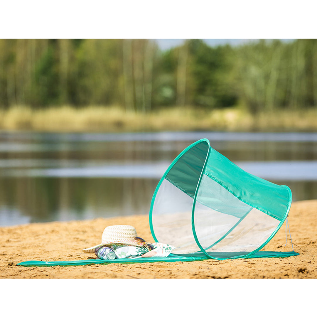 Stuoia da spiaggia con parasole Coperta da spiaggia Picnic Coperta parasole 145 x 70 cm Coperta esterna impermeabile Piega veloce Menta portatile