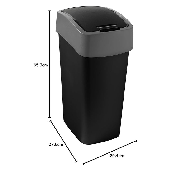 Cestino Cuver, per la raccolta differenziata, con coperchio, nero, telaio argento, 45L, Flip Bin