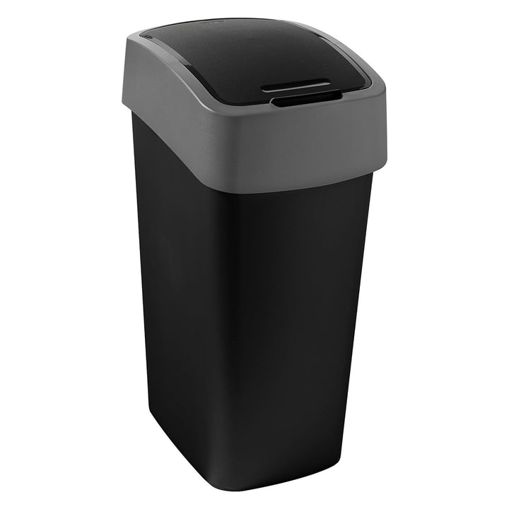 Cestino Cuver, per la raccolta differenziata, con coperchio, nero, telaio argento, 45L, Flip Bin