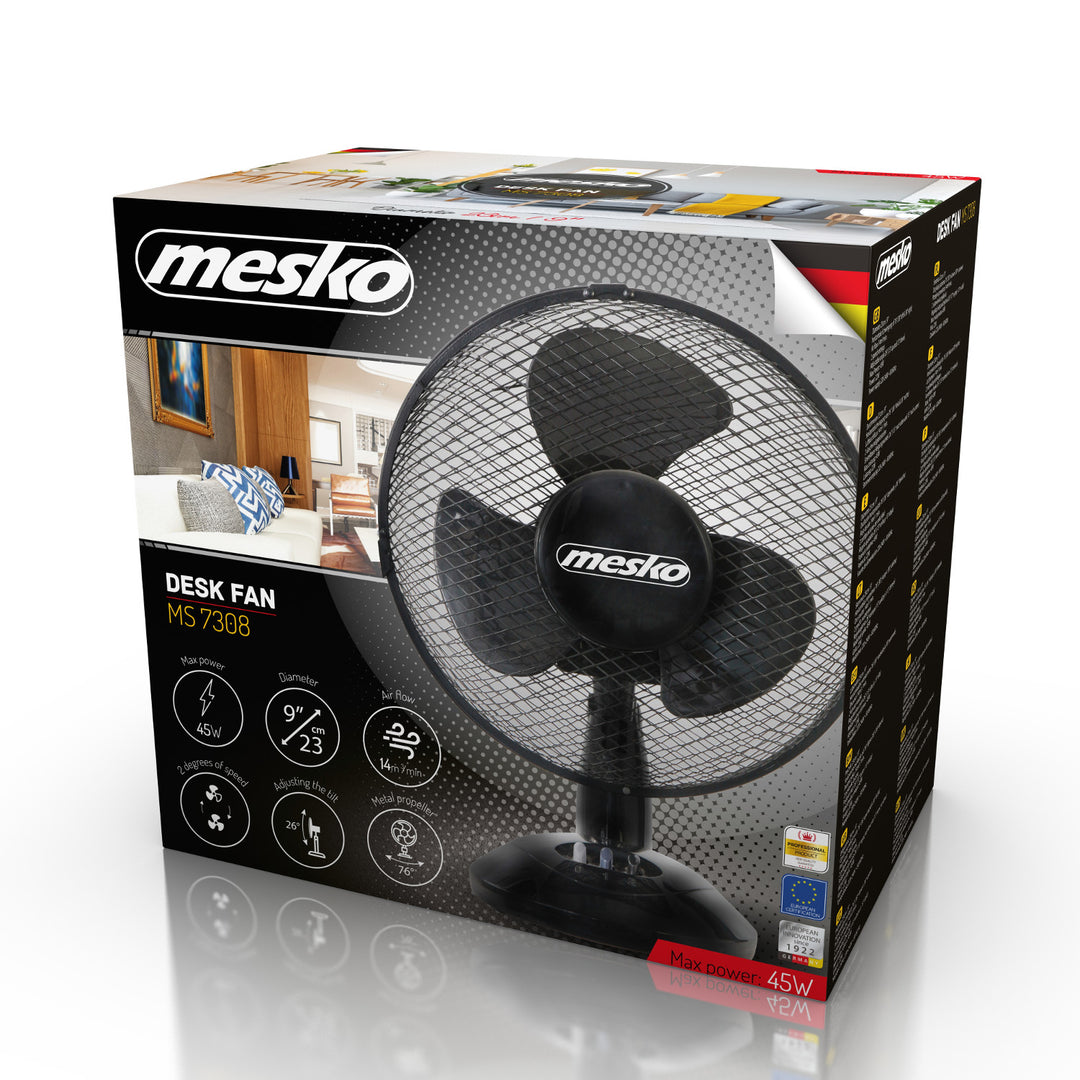 Ventilatore da tavolo 23cm 45W Mesko MS 7308, oscillazione, due velocità del ventilatore