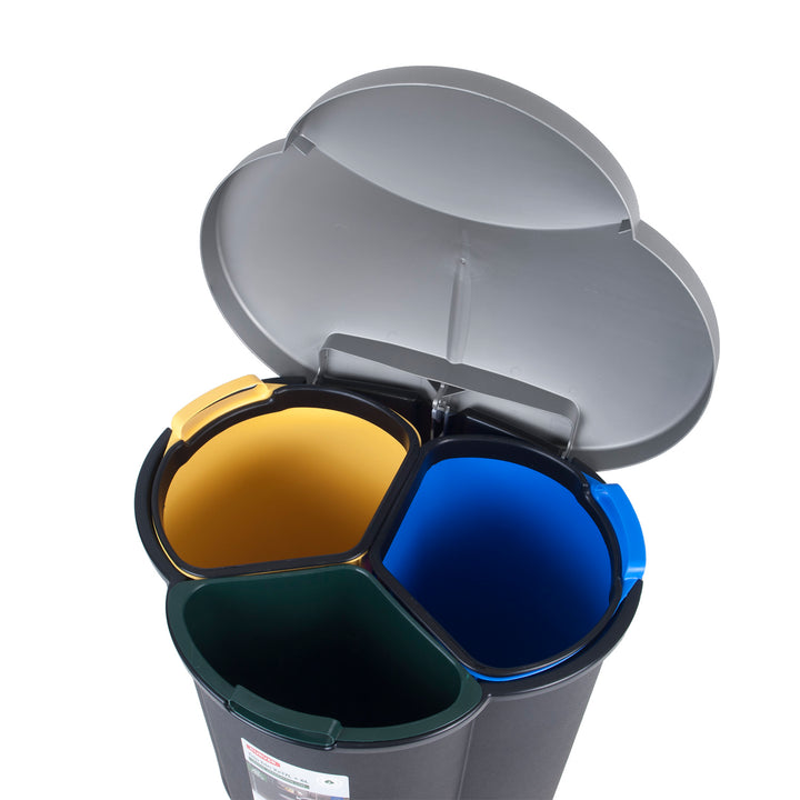 Cestino per rifiuti 40L Cestino a pedale Raccolta differenziata a 3 scomparti Sistema di separazione dei rifiuti Cestino interno in plastica a 3 scomparti