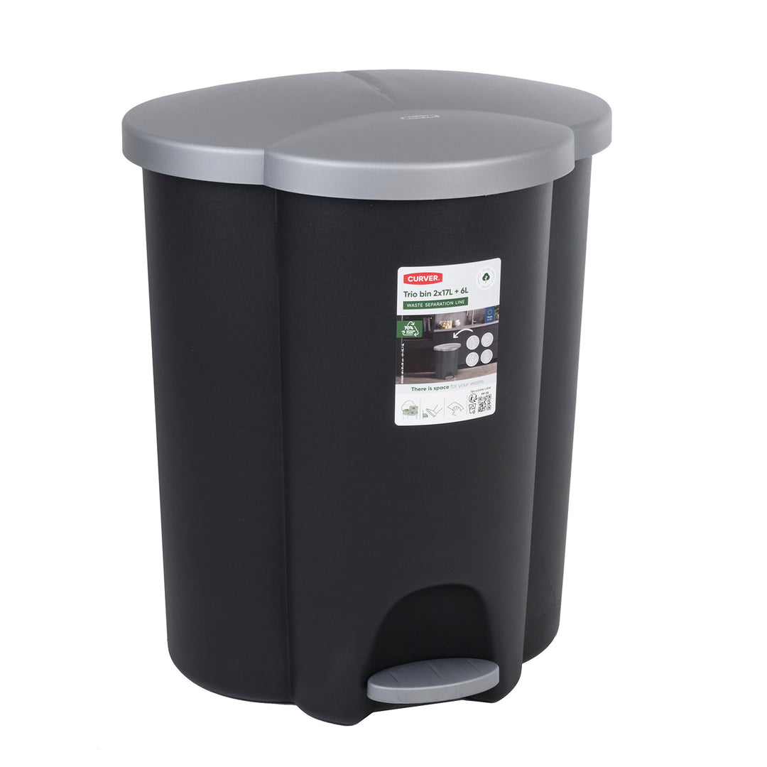 Cestino per rifiuti 40L Cestino a pedale Raccolta differenziata a 3 scomparti Sistema di separazione dei rifiuti Cestino interno in plastica a 3 scomparti