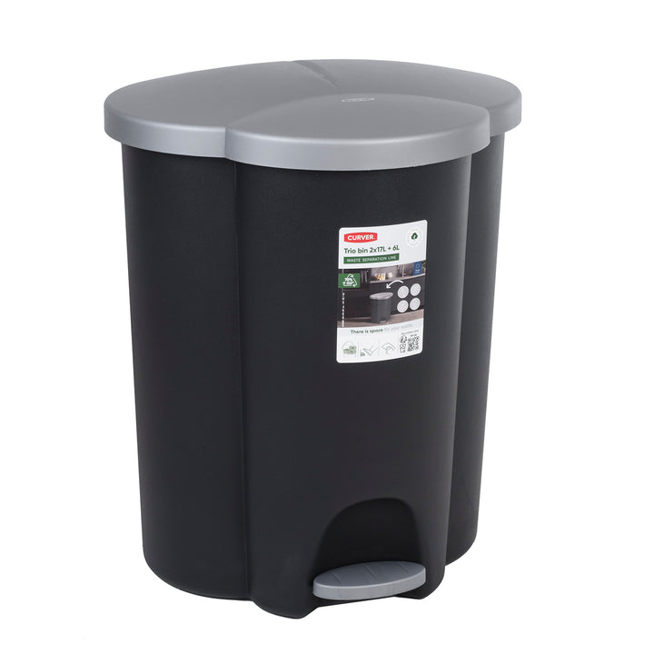 Cestino per rifiuti 40L Cestino a pedale Raccolta differenziata a 3 scomparti Sistema di separazione dei rifiuti Cestino interno in plastica a 3 scomparti