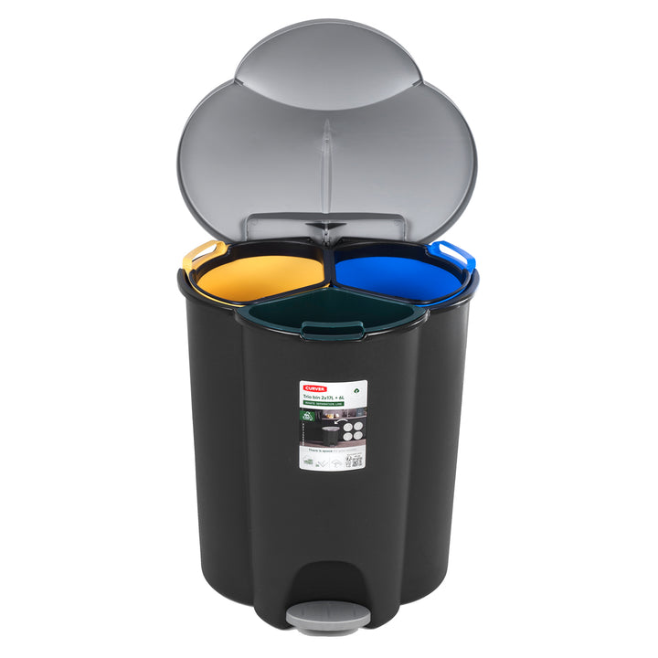 Cestino per rifiuti 40L Cestino a pedale Raccolta differenziata a 3 scomparti Sistema di separazione dei rifiuti Cestino interno in plastica a 3 scomparti
